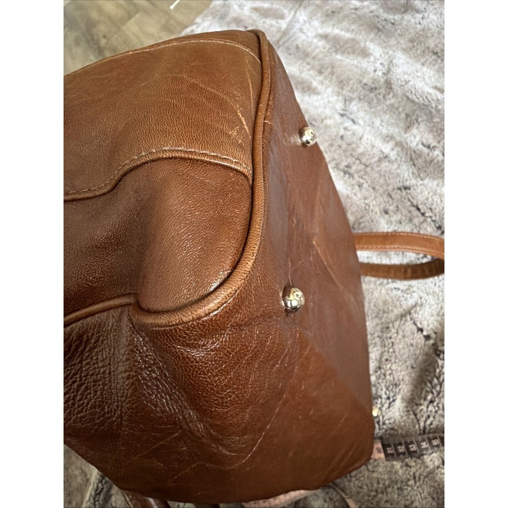 Y2K Lauren Merkin Brown Leather Satchel Duffel Top Handle Shoulder Bag Purse - Picture 15 of 16